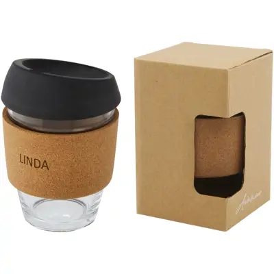 Lidan 360 Ml Borosilicate Glass Tumbler With Cork Grip And Silicone Lid - Copy