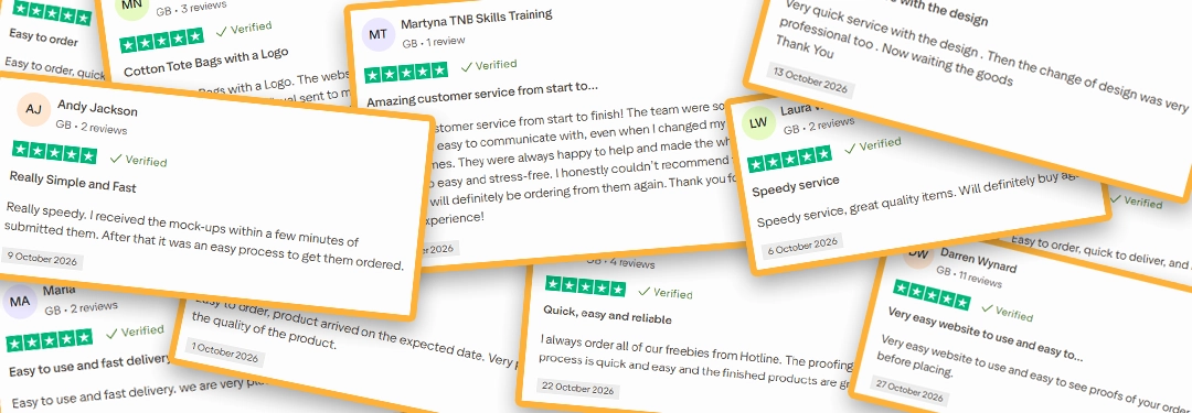 Overlapping customer review cards showing five-star ratings, verified badges and comments about service and delivery